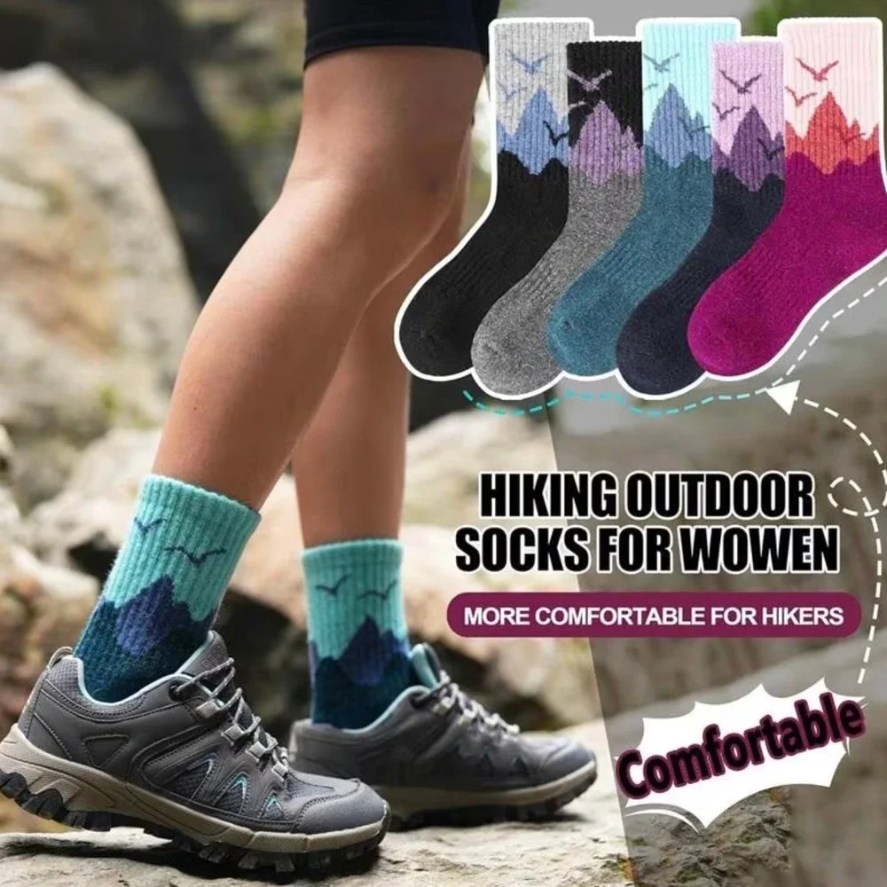 Quality Unisex Hiking Crew Socks 5 Pairs Green Colorful Casual One Size NEW